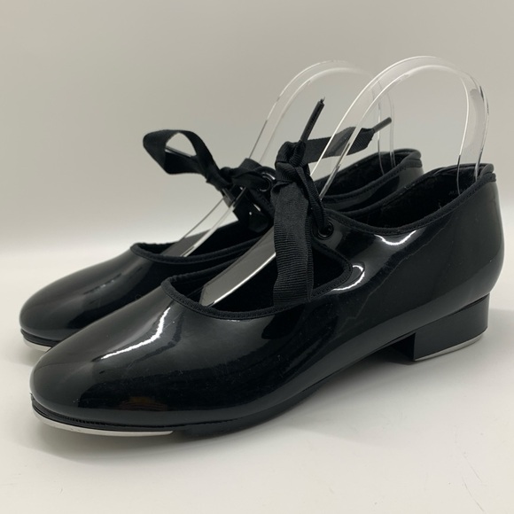 Capezio Teletone Black Patent Leather Tap Shoes Size 7 - Picture 1 of 12